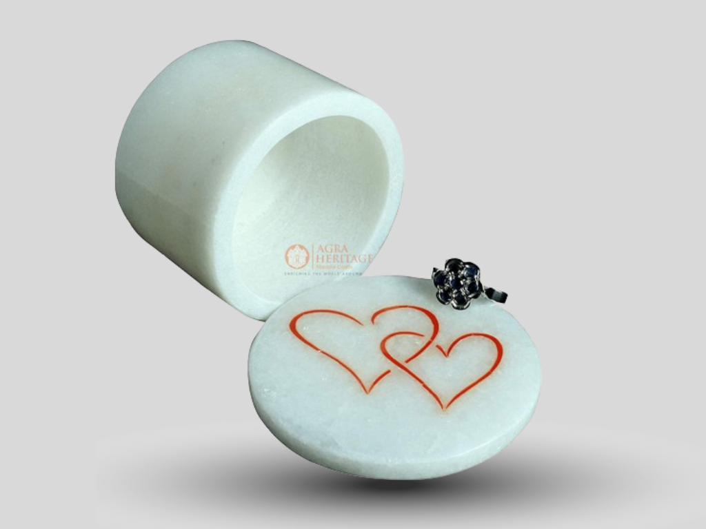 Marble Ring Box Carnelian Heart Shape Inlay Special Love Gifts